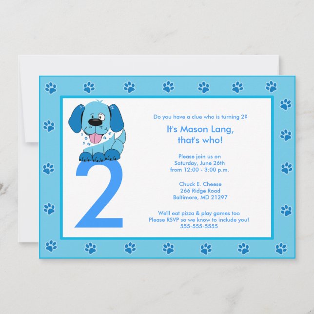 EMPREINTE DE PATTE BLUE PUPPY 5x7 Invitation d'ann (Devant)