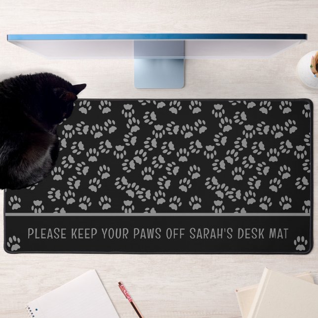 Empreinte de patte de chat noir Motif de bureau pe (Ask your cat nicely not to sit on your desk. They'll ignore you but your desk will be fur free!)