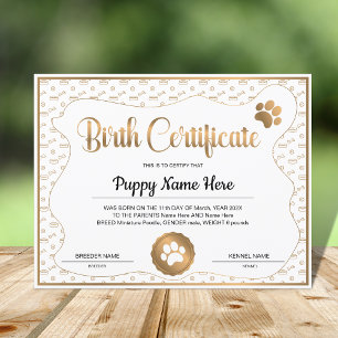Empreinte de patte du certificat de naissance de c