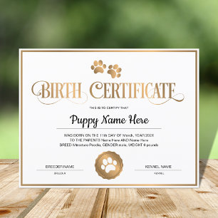 Empreinte de patte du certificat de naissance de c