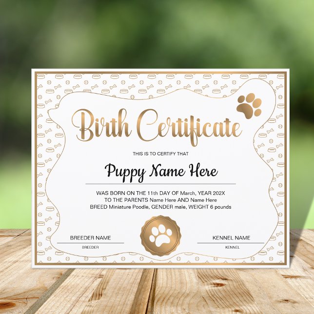 Empreinte de patte du certificat de naissance de c (Créateur téléchargé)