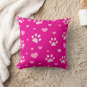 Empreinte de patte et Coussin de coeur rose et bla