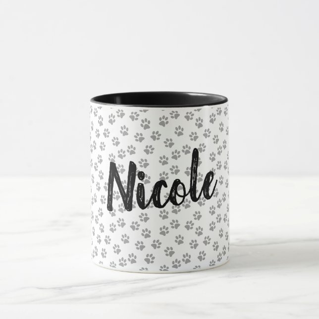 Empreinte de patte noir et blanc Personnalisé Mug  (Centre)