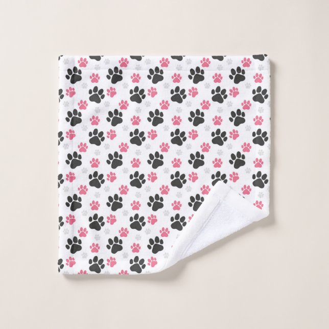 Empreinte de patte noire rose pour propriétaire de (Gant de toilette)