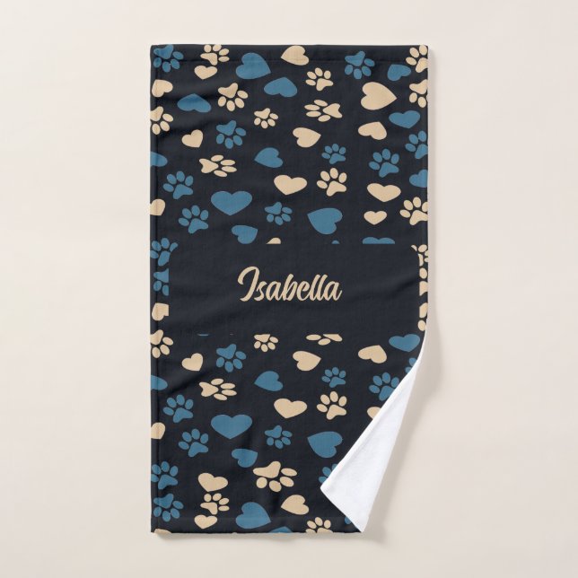 Empreintes de pattes de chats et Coeurs Motif serv (Serviette à main)