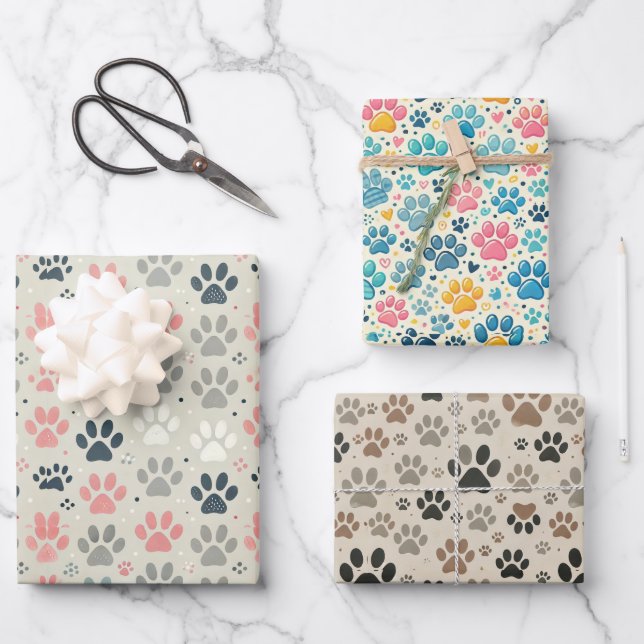 Empreintes de pattes de chien enveloppant papier f (Recto)