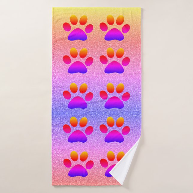 Empreintes de pattes Glitterie colorée Multicolor  (Serviette de bain)