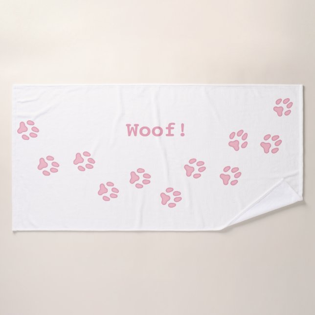 Empreintes de pattes roses mignons Nom du chien pe (Serviette de bain)