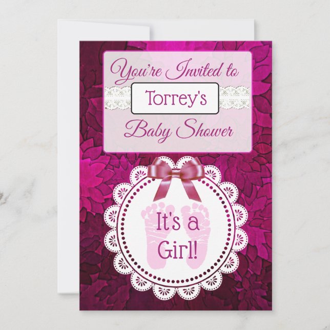Empreintes Magenta Invitation Baby shower de la fi (Devant)