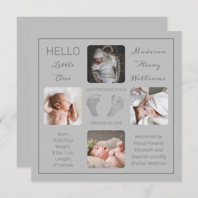 Empreintes multiples Faire-part de naissance photo (Devant / Derrière)