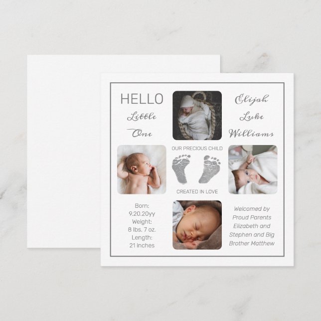 Empreintes multiples Faire-part de naissance photo (Devant / Derrière)