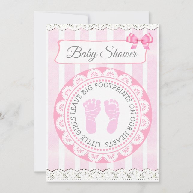 Empreintes roses Invitation Baby shower de fille (Devant)