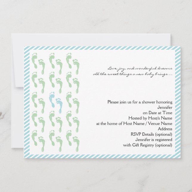 Empreintes vertes et bleues Baby shower Invitation (Devant)
