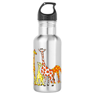 En Acier Inoxydable Famille de girafe dans la bouteille d'eau orange