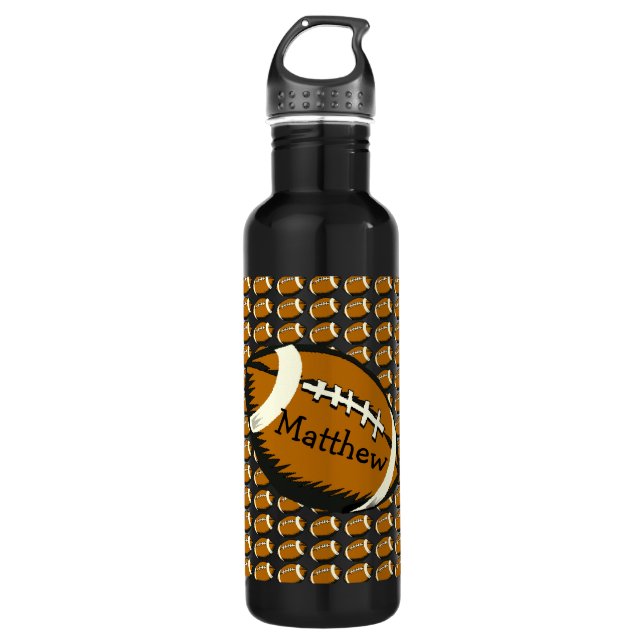 En Acier Inoxydable Football Noir et Sports Brown Bouteille d'eau (Devant)