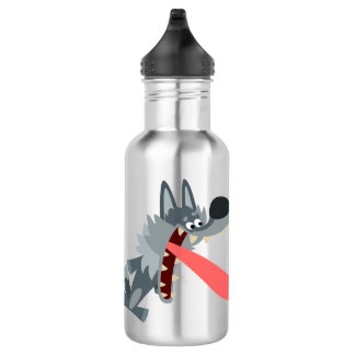 En Acier Inoxydable Jolie bouteille d'eau Wolf Cartoon Excitée