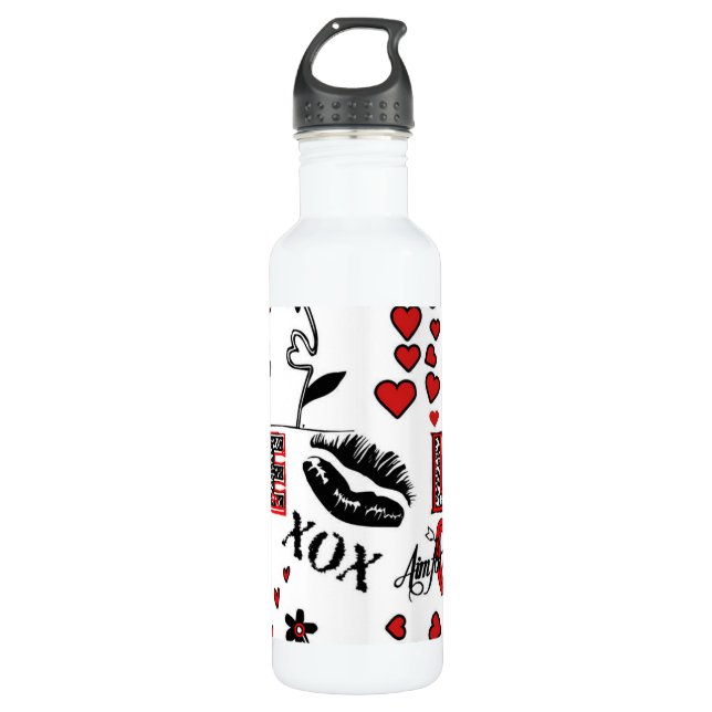 En Acier Inoxydable Rouge noir blanc Valentine Motif bouteille d'eau (Devant)