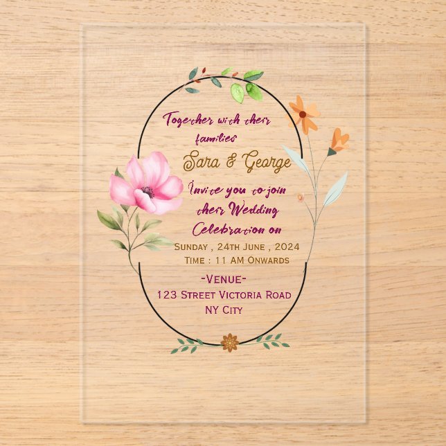 En Acrylique Acrylic Wedding Invitations  (Recto)