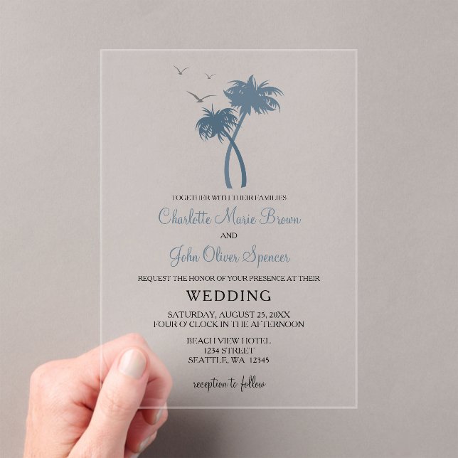 En Acrylique Bleu Tropical Palm Tree Mariage Invitations (In situ (ordinateur de poche))