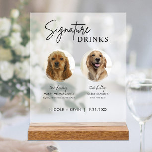 En Acrylique Boissons Signature Chien Panneau de mariage Bar Pa