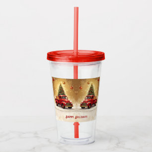 En Acrylique Camion Rouge Vintage avec Verre à Cylindrée d'Arbr