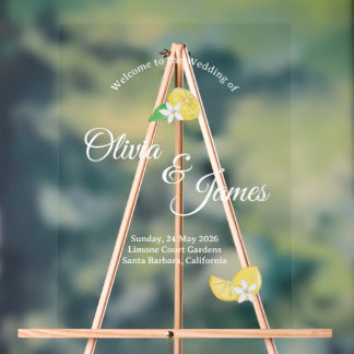 En Acrylique Chic Citron Citrus Clair Panneau de Bienvenue Mari