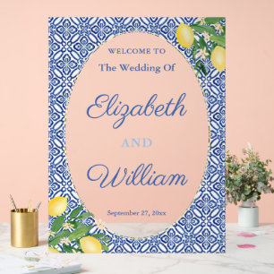 En Acrylique Citrons bleu carrelage mariage panneau d'accueil 3