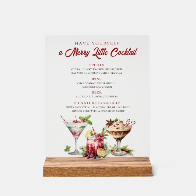 En Acrylique Cocktails de Noël Joyeux panneau de bar de vacance (Recto)