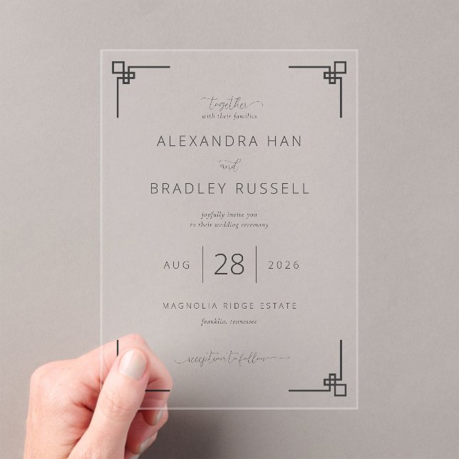 En Acrylique Elegant Black Geometric Wedding Invitations (In situ (ordinateur de poche))