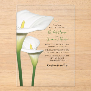 En Acrylique Elégant Blanc Calla Lilies Mariage Invitations