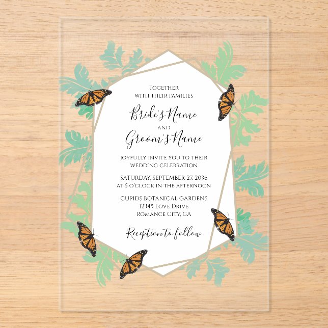 En Acrylique Elégant Monarque Papillon Mariage Invitations (Recto)