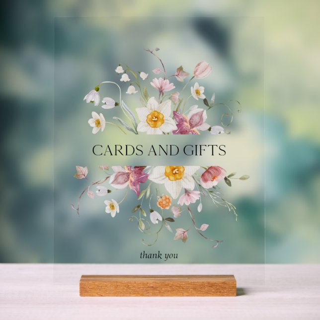 En Acrylique Élégant panneau de cartes et cadeaux floraux (Neutre)