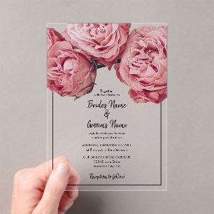 En Acrylique Élégant rose Roses Invitations de mariage