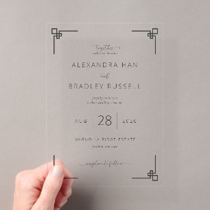 En Acrylique Faire Invitations de Mariage Géométriques Noires