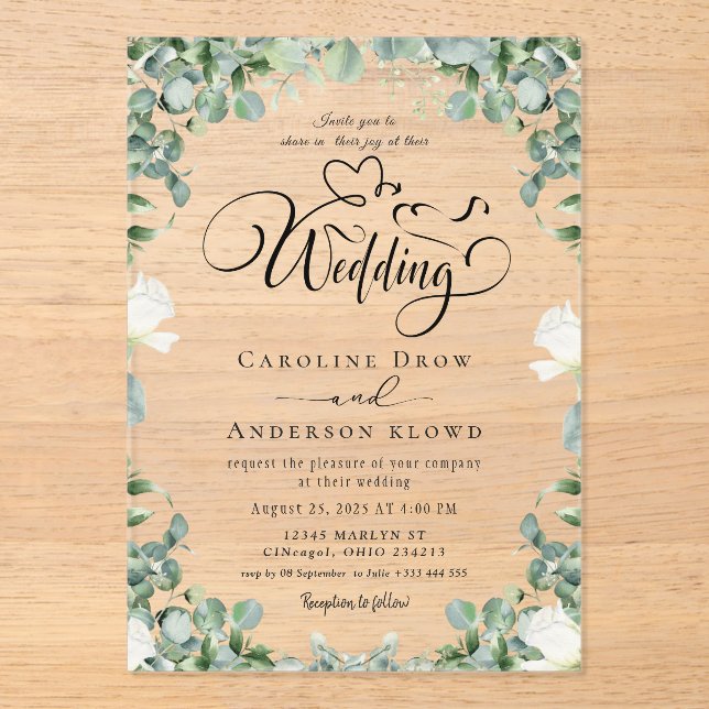 En Acrylique Floral Wedding Acrylic Invitations (Recto)