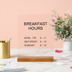 En Acrylique Hôtel Petit déjeuner Horaires transparent panneau