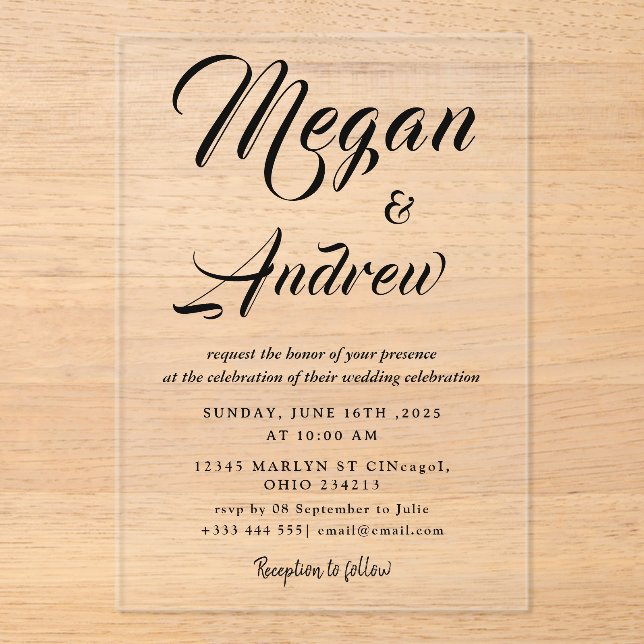 En Acrylique Invitations Acryliques Mariages modernes (Recto)