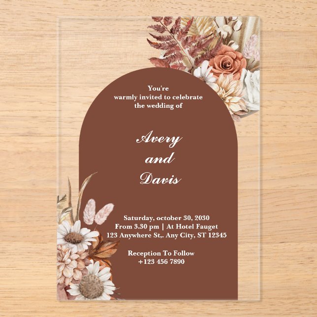 En Acrylique Invitations de mariage à base d'acrylique fleurie  (Recto)