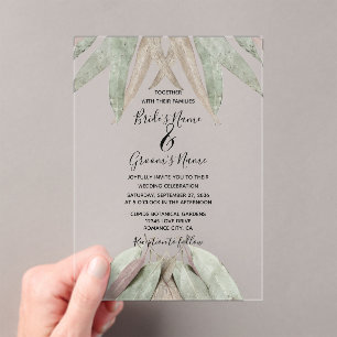 En Acrylique Invitations de mariage Rustique Eucalyptus feuille