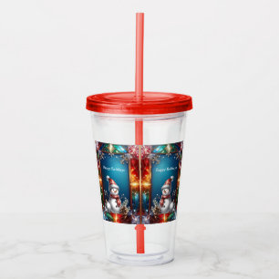 En Acrylique Joli bonhomme de neige dans un cadre de verre tein