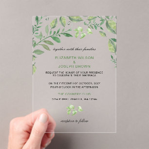 En Acrylique Mariage magnifique botanique vert invitations