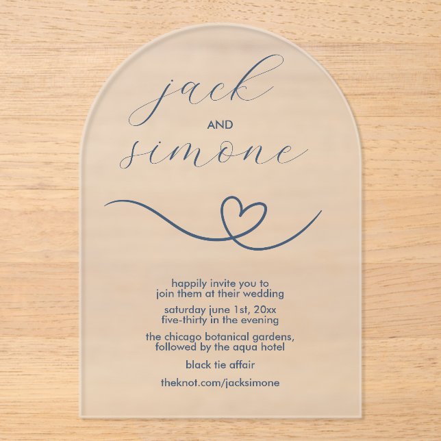 En Acrylique Mariage moderne | Invitations d'arc | Bleu Foncé (Recto)