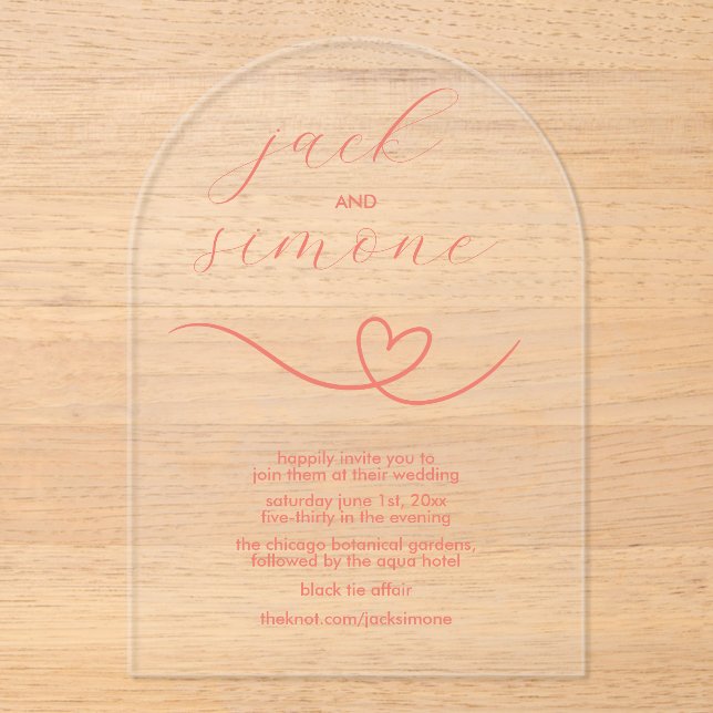 En Acrylique Mariage moderne | Invitations d'arc | Corail foncé (Recto)