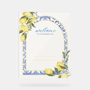 En Acrylique Mariage Panneau de bienvenue, citrons, été, italie