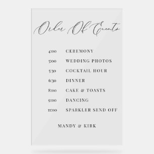 En Acrylique Ordre des événements Panneau de mariage Calendrier