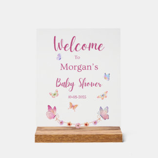 En Acrylique Panneau Baby shower d'accueil papillon