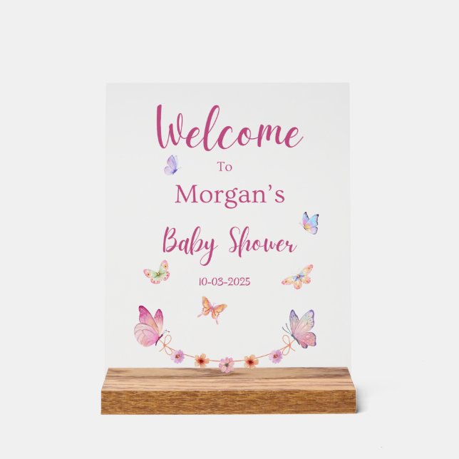 En Acrylique Panneau Baby shower d'accueil papillon (Recto)