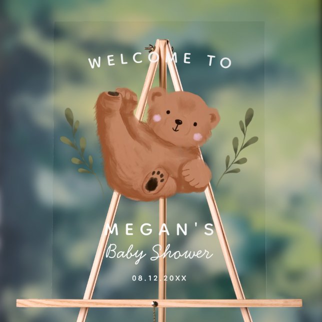 En Acrylique Panneau Baby shower Ours Cute Cub (Neutre)