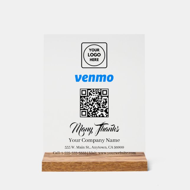 En Acrylique Panneau d'affichage blanc code QR Venmo pour payer (Recto)