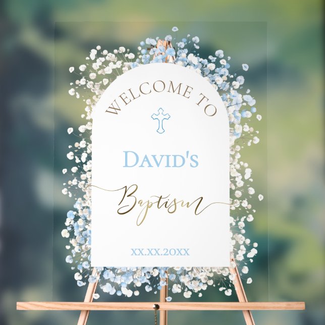 En Acrylique Panneau de bienvenue blanc Baby's Breath bleu (Neutre)